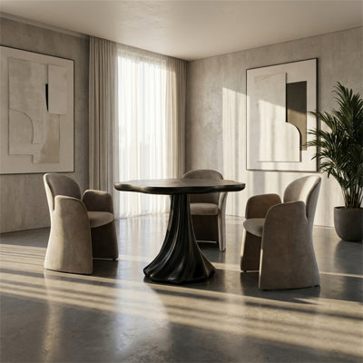 Round Dining Table, Seats 2–4 People, Sculptural Design, Petal-Shaped Legs with Root-Patterned Details, High-Quality Fiberglass, Modern Art Style, Black