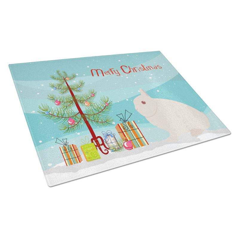 Planche à découper lapin de noël hermelin en verre trempé caroline