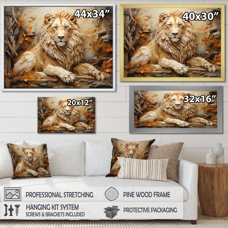 Lion Texture Of The Wild II On Canvas Print, H 34 po x l 44 po x P 1,5 po, Cadre flottant doré