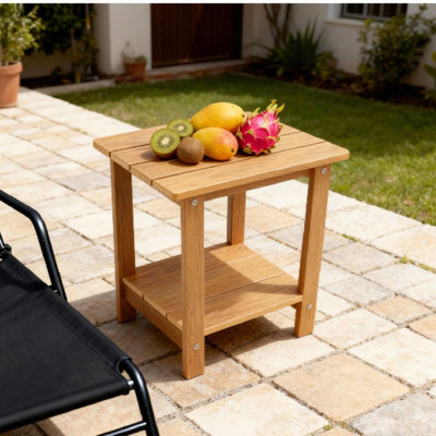 Table d'appoint de pique-nique d'extérieur en grain de bois, structure à double couche, matériau pour les hanches, ergonomique, large, quincaillerie rouille, table de couleur pour le jardin, design, acier inoxydable, finition huilée de bois