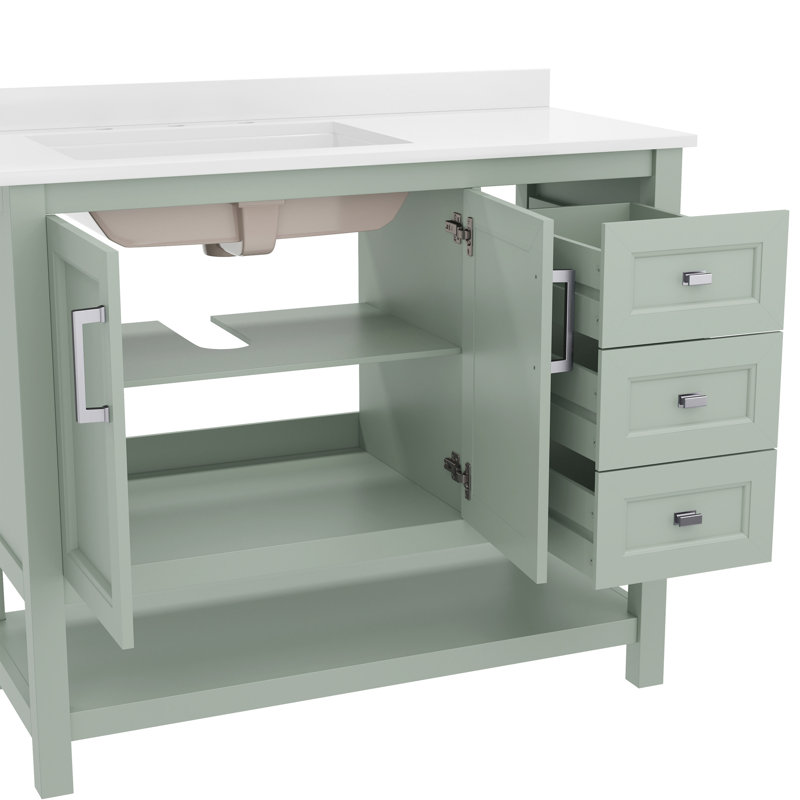 Ensemble de meuble-lavabo simple 36 po avec lavabo, armoire, tablette de rangement ouverte et tiroirs de rangement Caniya