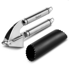 Garlic Press Premium Stainless Steel, Crushing Tool for Ginger and Nuts with Large Flip Basket, Dishwasher Safe and Rust Proof Mincer by Chef's Star