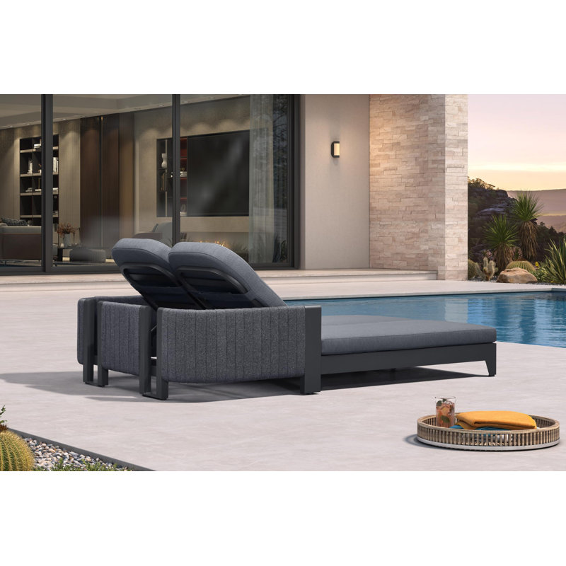  Outdoor Chaise Lounge With Cushion 2-Person Sunbed Lounge Adjustable Backrest Reclining Chairs, Gray