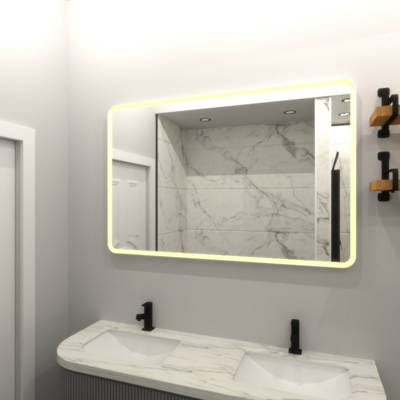 Miroir de salle de bain à DEL à brouillard 60 x 36 - luminosité réglable et matériaux à intensité variable avec cadre supérieur facile à nettoyer