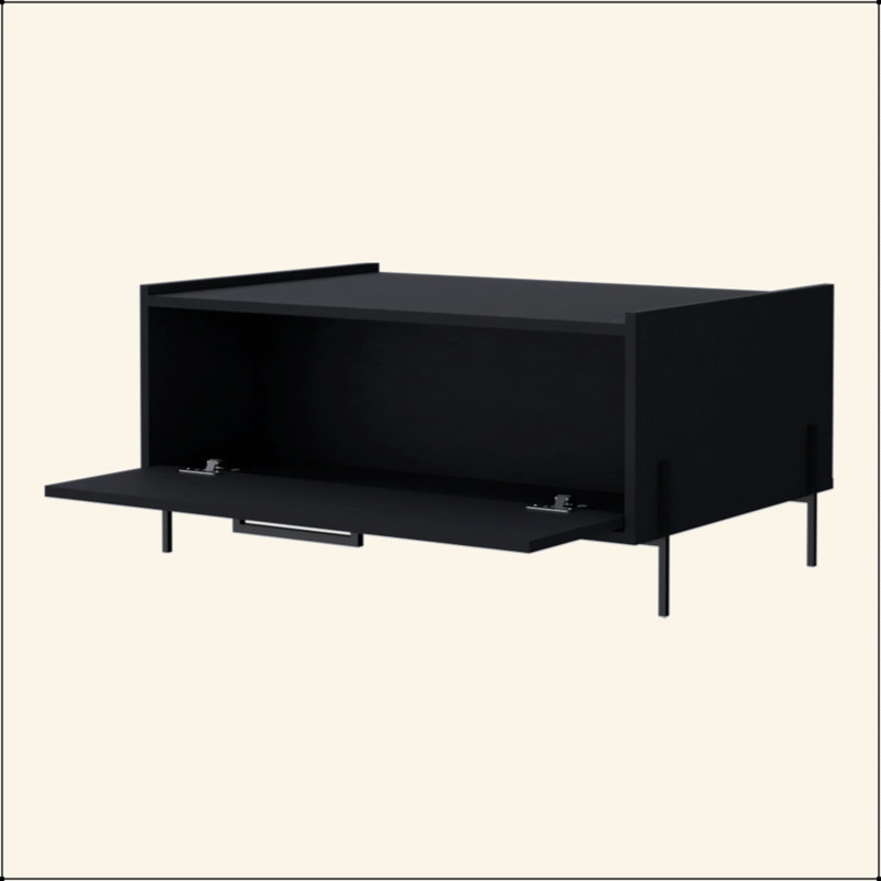 Table basse noire avec porte rabattable, Noir
