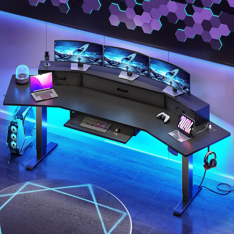 Bureau de jeu électrique 79 po avec tiroirs et lumières à DEL 79 po