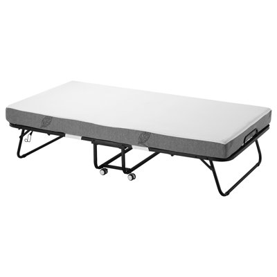 Lit pliant 38 po x 75 po avec 5 matelas, lit simple pour les invités, structure en métal solide, confort à long terme, housse amovible en mousse à mémoire de forme, repose-pieds confortable, roues verrouillables