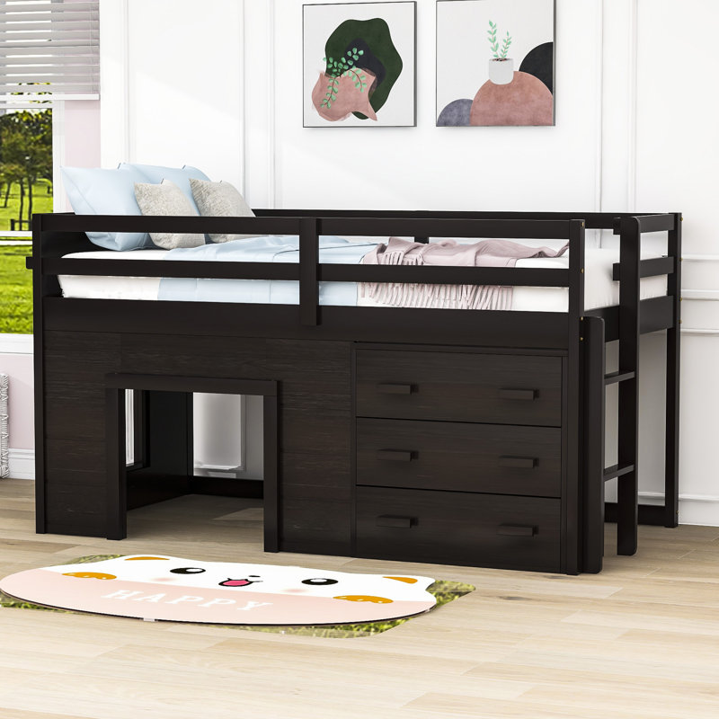 Fenelus Kids Twin Loft Bed with 3 Drawers, Espresso