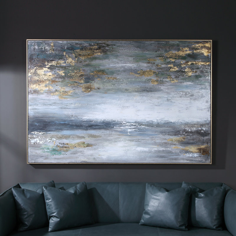 Dawn to Dusk 74'' Blue and Gold Abstract Landscape Painting