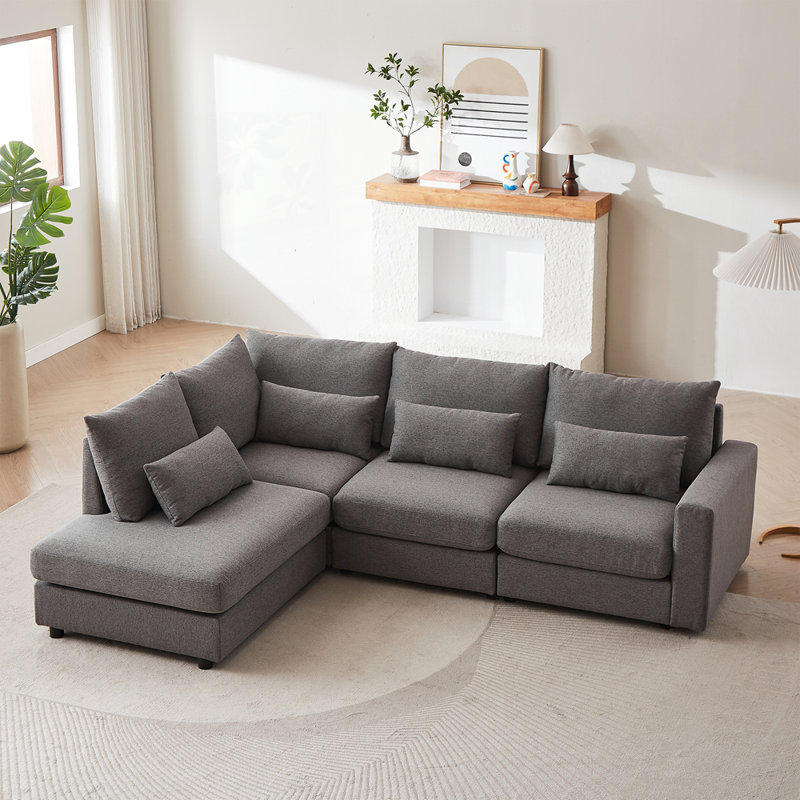 Canapé convertible en lin polyvalent avec plusieurs coussins pour divers espaces, Gris