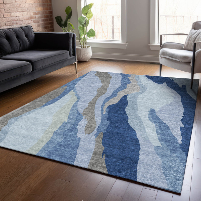 Tapis intérieur / extérieur bleu Petala , 5' x 7'6"