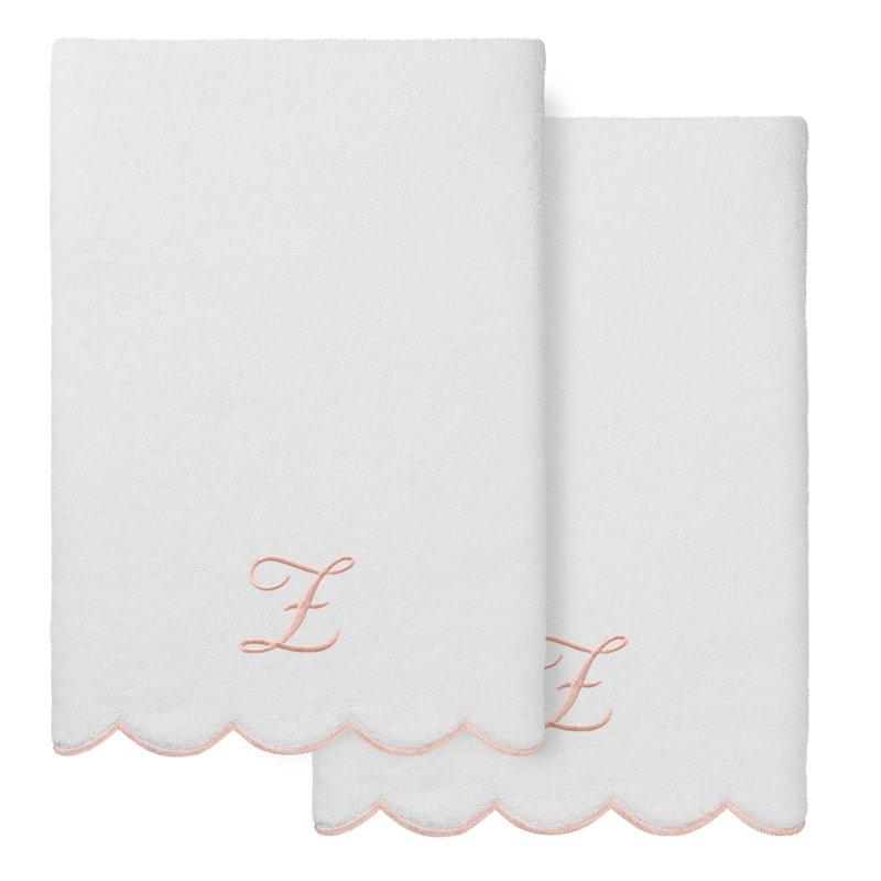  Ensemble de serviettes de bain personnalisables 100% coton turque ADORNIA 2PC, Blanc / Rose, Serviette de bain - paquet de 2
