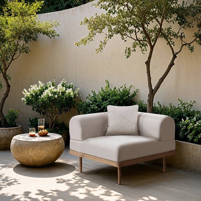 Madeleine Resilient Water Resistant Olefin Fabric Upholstered Outdoor Patio Corner Modular Chair, Beige
