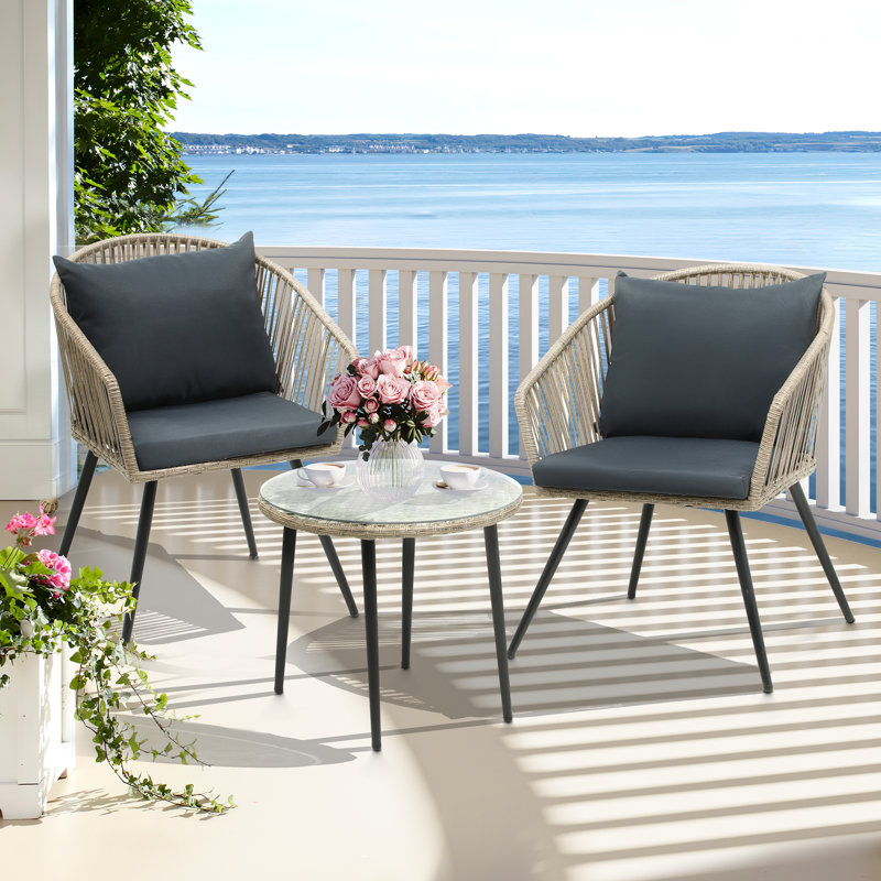 3 Pieces Dining Set with Cushion, Gray