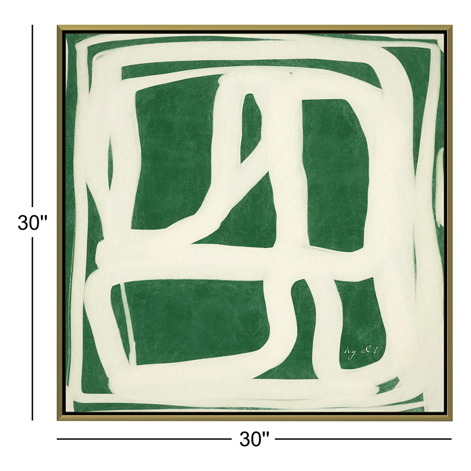 Green White Movement Painting by Ivy and I, 30" H x 30" W x 2" D, Gold Framed Canvas, No
