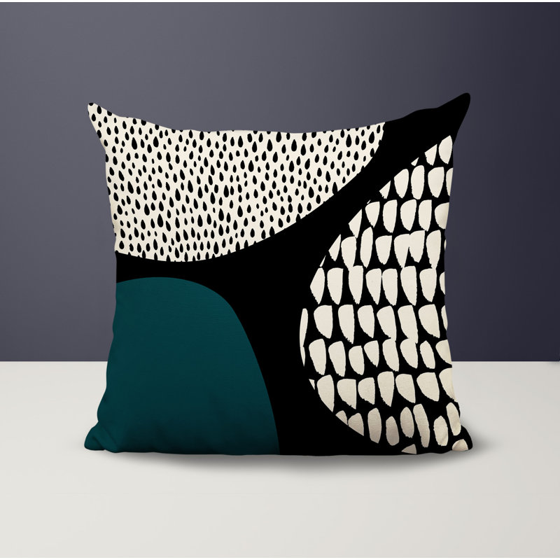 Coussin carré intérieur / extérieur pia, H 17 po x l 17 po, Émeraude / noir / blanc cassé