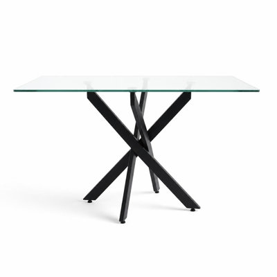 Modern Rectangular Tempered Glass Dining Table with Sturdy Metal Legs