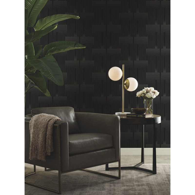 Geometric Metallic Wallpaper Roll by Candice Olson, Black/Copper