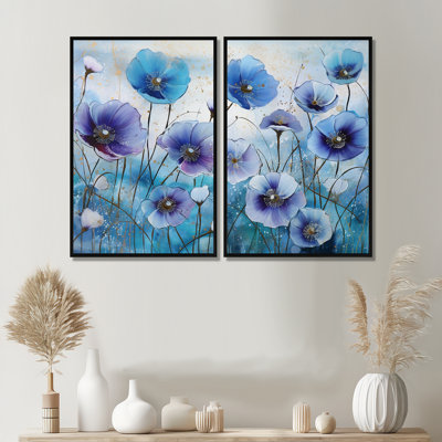 «Blue and Purple Morning Glory Flowers», art mural traditionnel sur toile
