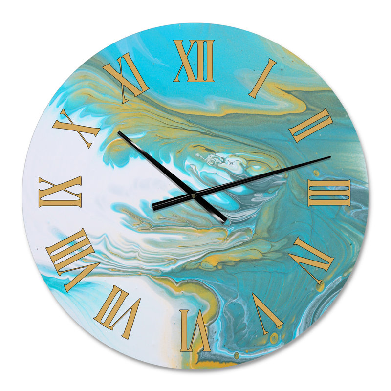 Paysage de marbre en blanc, bleu et or - horloge murale moderne, Surdimensionné