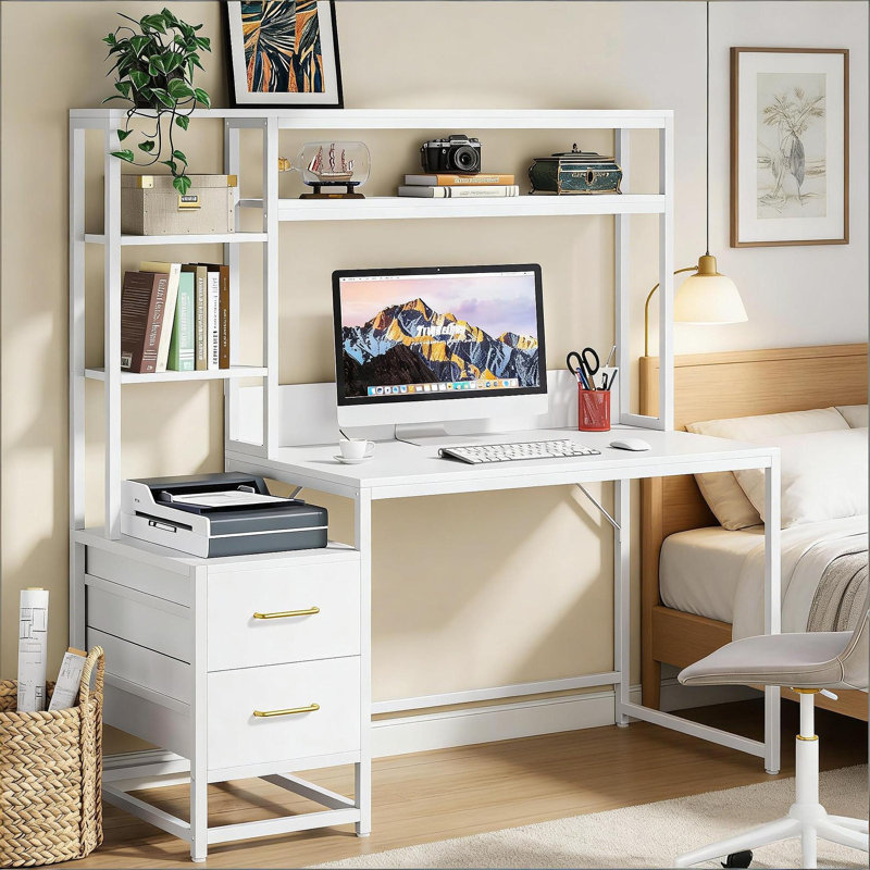 Office Table,Stylish Writing Table,Tall Computer Desk, White
