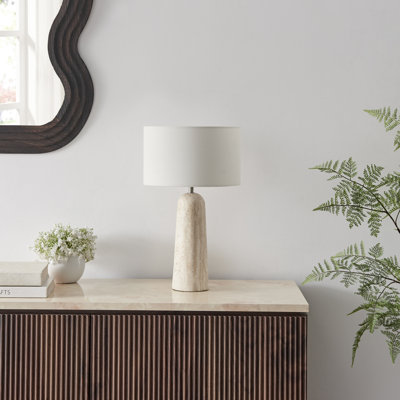 Teressia Tapered Travertine Stone Table Lamp - Elegant Simple Design