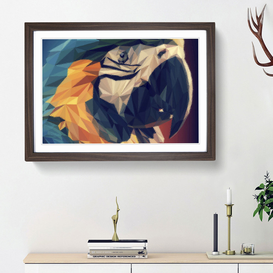 Geometric Macaw Parrot in Abstract - Framed Print