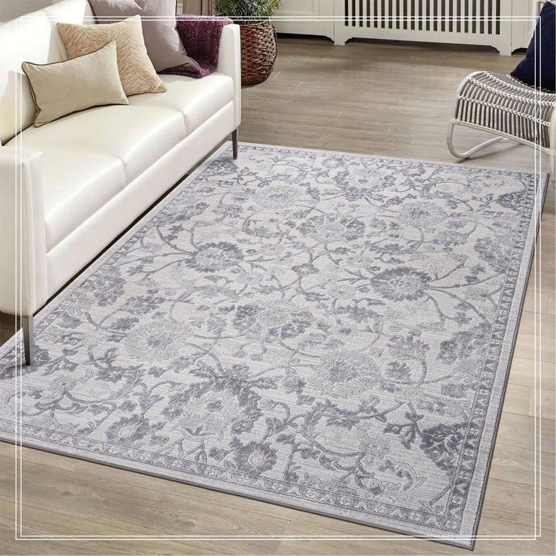 Grey/Silver/Oriental Non-Shedding Living Room Bedroom Dining Home Office Stylish And Stain Resistant Area Rug
