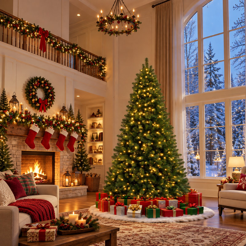 New 900 Warm White Lights，9FT Pre-Lit Spruce Christmas Tree