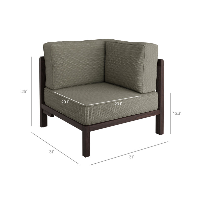 Chaise d'angle modulaire d'extérieur Peasnell en teck de couleur frêne, Cendré