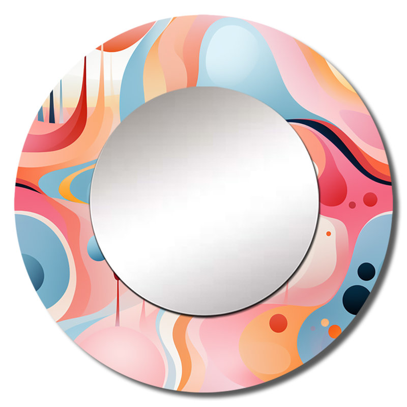 Ricia rose Fusion Abstractions In Motion - grand miroir de style Mid-Century, décor de miroir mural rond unique de style Mid-Century, impression d'art en métal