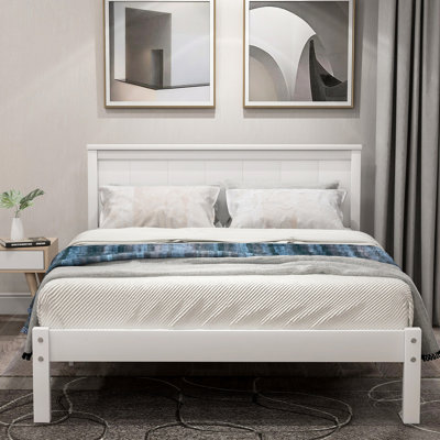 Lit plateforme simple avec tête de lit, support à lattes en bois stable, sans sommier, sommier blanc requis, lattes robustes, teinte