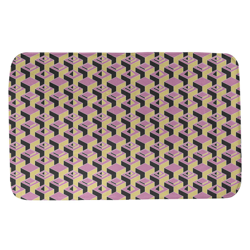 Tapis de bain géométrique antidérapant à motif de gratte-ciels, l 17 po x L 24 po, Rose/jaune