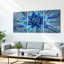 Ensemble de 3 tableaux abstraits à motif floral bleu sur toile tendue-72657793