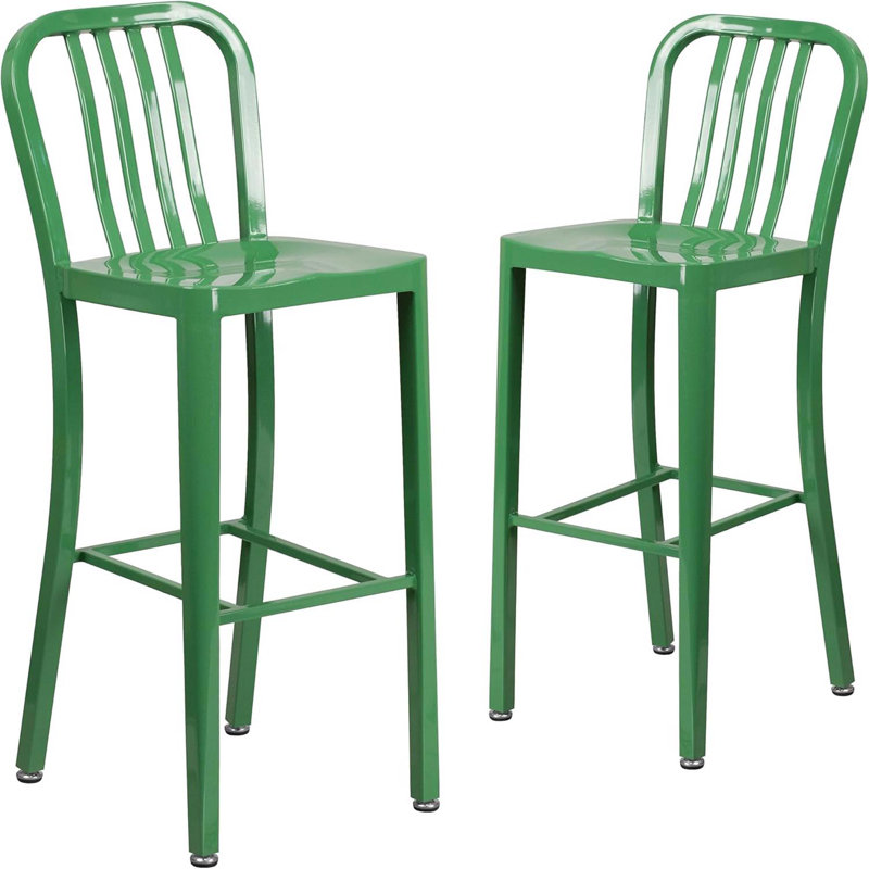 Anietra Slat Back Commercial Stool - Modern Metal Galvanised Steel, Green