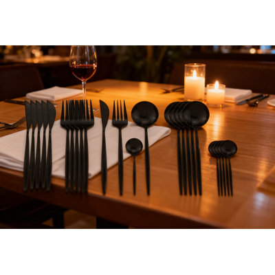 24-Piece Black Stainless Steel Flatware Set Service For 6, Mirror Polished Cutlery Set With Knife Fork And Spoon For Home And Restaurant Use, Dishwasher Safe