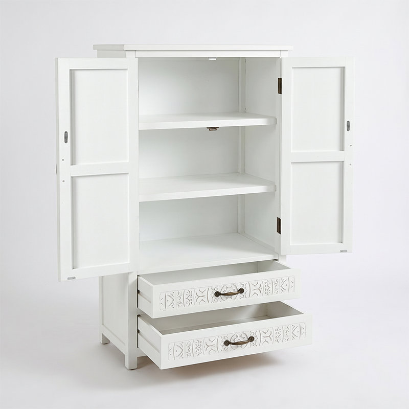 Tall White & Natural Multi-functional Storage Cabinet With Carved Detailing