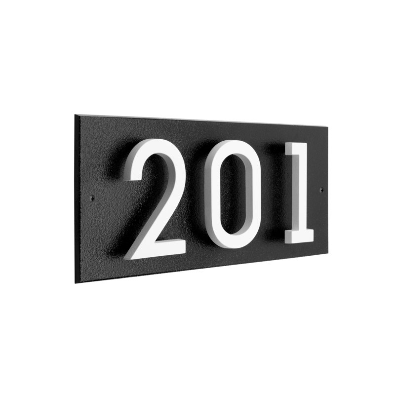 Floating Stand-Off 3-Number Horizontal Sign, Black /W/ White Modern Font Numbers, Yes