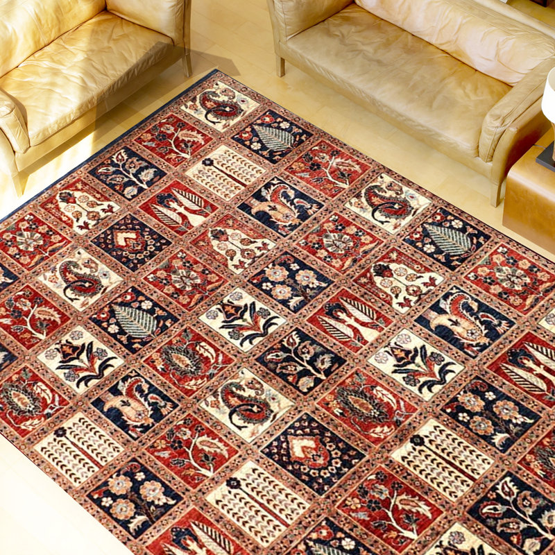 Tapis rouge / noir / beige de haute qualité tissé à la main Aryana