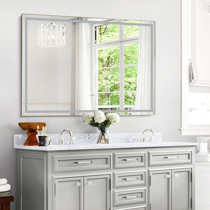 48"x48" Led Mirror Bathroom Vanity Mirror With Back Light,wall Mount Multifunctional Vanity Mirror,aluminium Frame,brushed Gold