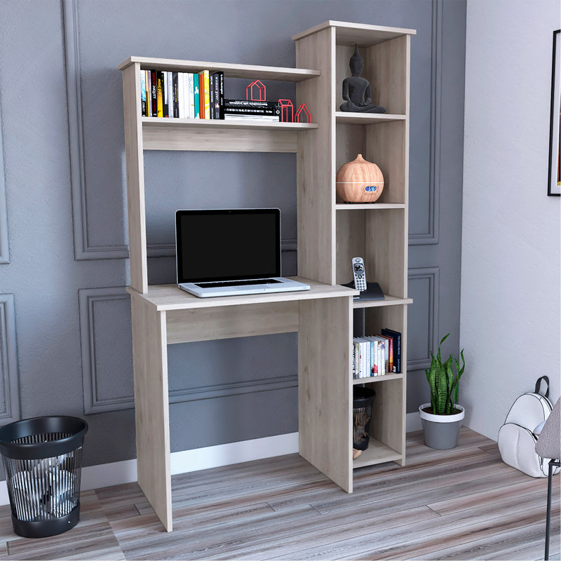 Bureau d'écriture, deux tablettes, cinq casiers - gris clair, Gris