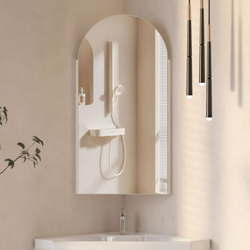 Corner Arched Medicine Cabinet With Mirror, Medicine Cabinet With 2 Storage Shelf, Silver