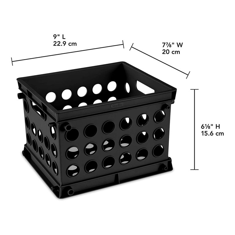 Sterilite Black Stackable Plastic Mini Storage Crate with Handles
