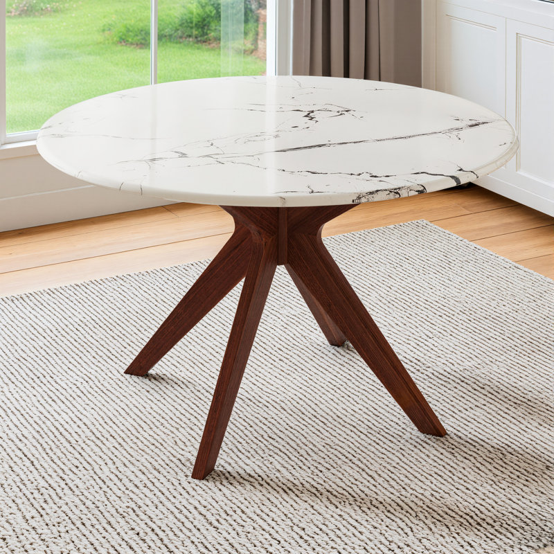 Gamino Round Solid Wood Base Dining Table, Walnut