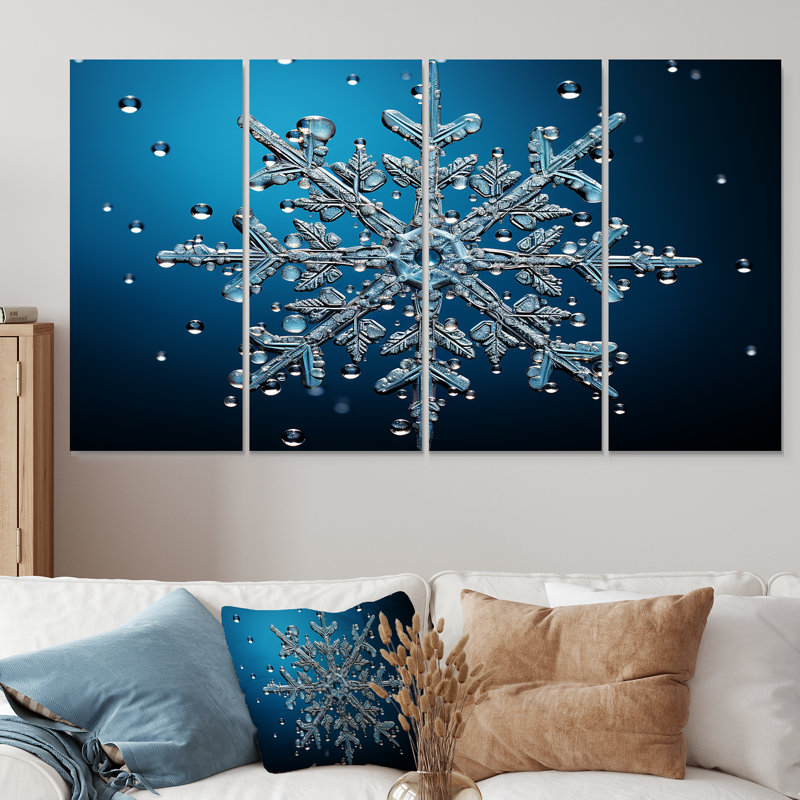 «Blue Snowflake Holiday II - Winter Landscape», art mural sur toile 4 pièces, H 28 po x l 48 po