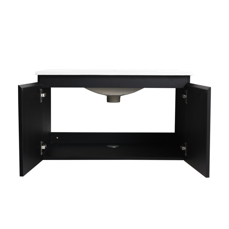 Meuble-lavabo moderne avec lavabo en céramique. 30 po. Porte à fermeture en douceur. Contreplaqué noir. Meuble-lavabo flottant ravissant. Sans fin