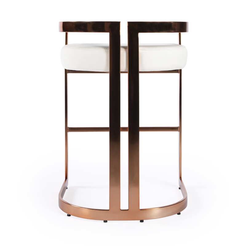Butler Bravo Faux Leather Counter Stool, Off-White, Rose Gold, Counter Stool (24.5” Seat Height)