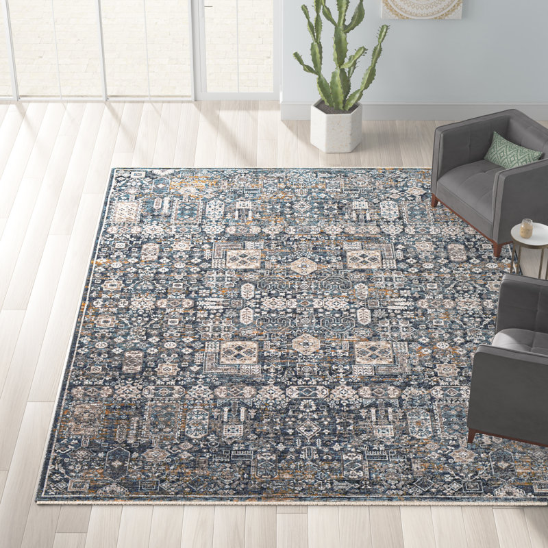 Tapis gris / bleu sarcelle tissé à la main Fleener, Rectangle 12 pi x 15 pi