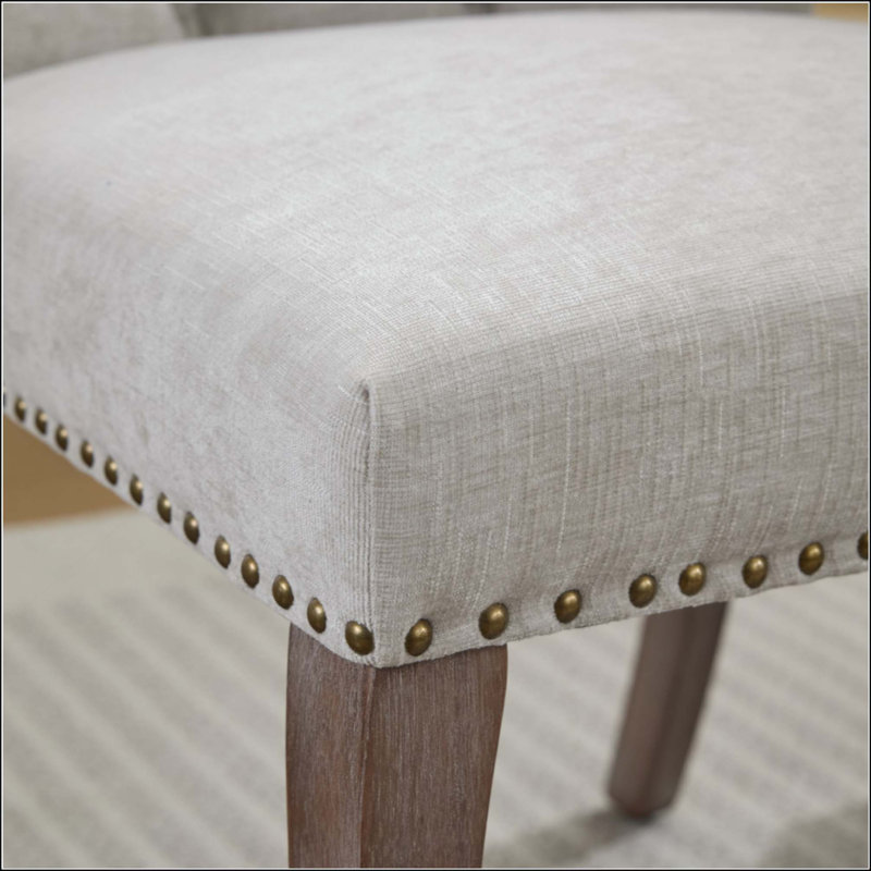 Chenille Upholstered Dining Chair, Tufted Accent Chair with Curved Solid Wood Legs & Rivet Details, Multi-Use Chair for Dining Room, Kitchen & Living Room, Set of 2