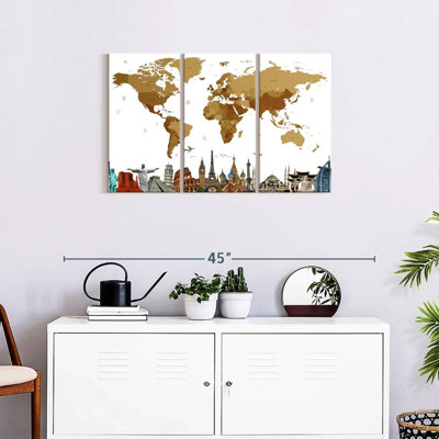 Carte du monde en bronze 3 pièces